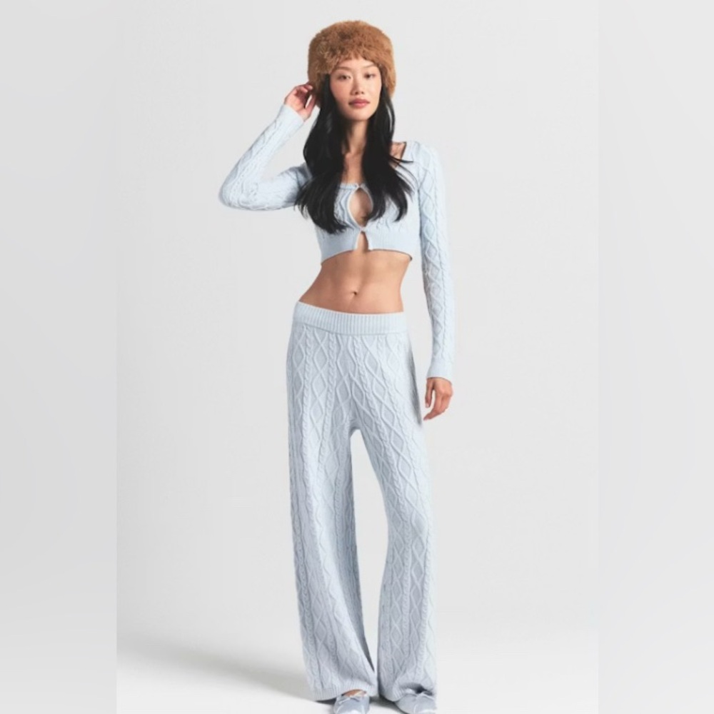 SKIMS CABLEKNIT STRAIGHT WIDE LEG PANT-SMALL-ZEN BLUE BNWT SOLD OUT